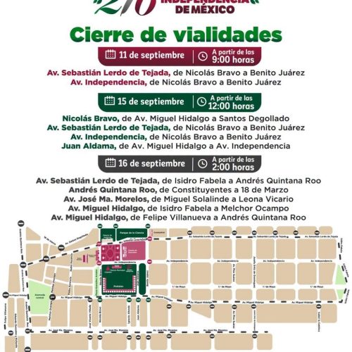 ¡Toma previsiones! Inician este viernes cierres viales en Toluca por festejos patrios